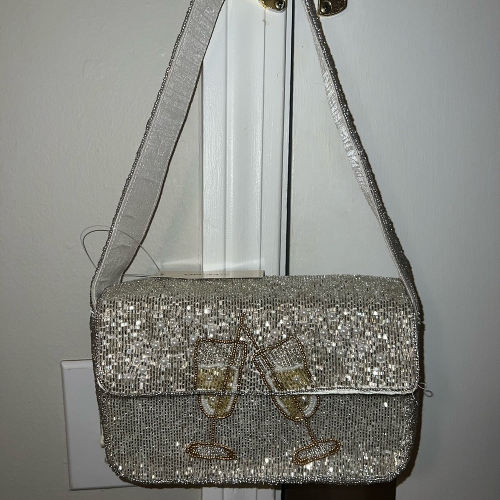Champagne glass beaded evening purse NWT